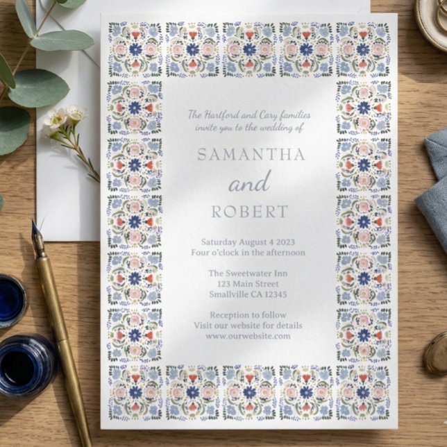 Invitación Boda de azulejos azules holandeses (Subido por el creador)