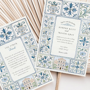 Invitación Boda de Azulejos color de agua Lisboa pintado a ma