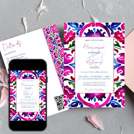 Invitación Boda de azulejos de color azul rosa de Talavera Me