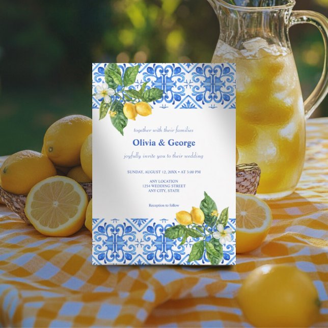 Invitación Boda de azulejos mediterráneos y limones Invitació (Subido por el creador)