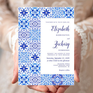 Invitación Boda de Azulejos Portugueses Azules y Blancos Rúst