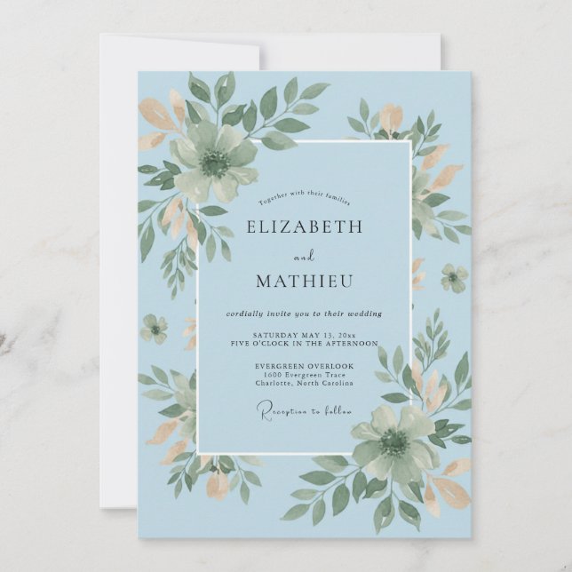 Invitación Boda de Azure Foliage Eucalipto Mantequilla (Anverso)