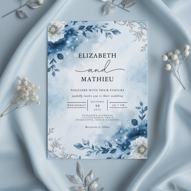 Invitación Boda de Azure Winter Branch Romance (Subido por el creador)