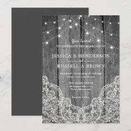 Invitación Boda de B&W Rústico Wood Light Lace