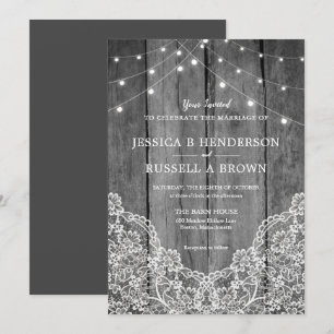 Invitación Boda de B&W Rústico Wood Light Lace