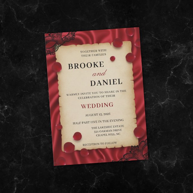 Invitación Boda de Baile de Máscaras Rojo Romántico (Subido por el creador)