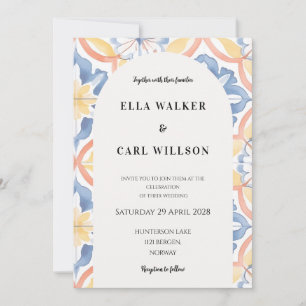 Invitación Boda de Baldosa Italiana Amarilla Azul Naranja
