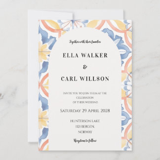 Invitación Boda de Baldosa Italiana Amarilla Azul Naranja