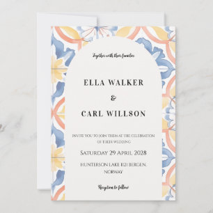 Invitación Boda de Baldosa Italiana Amarilla Azul Naranja en 