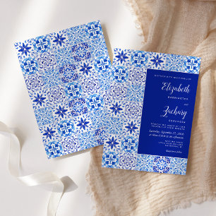 Invitación Boda de Baldosa Portuguesa Azul Rústica