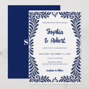 Invitación Boda de Baldosas de Talavera Azul de México