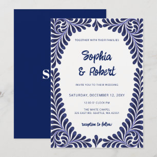 Invitación Boda de Baldosas de Talavera Azul de México