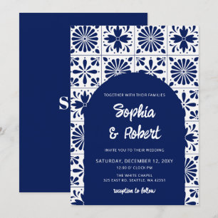 Invitación Boda de Baldosas de Talavera Azul de México