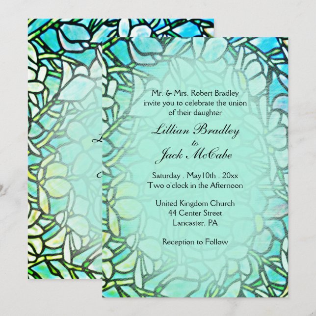 Invitación Boda de Baldosas Florales de Mosaico Verde (Anverso / Reverso)