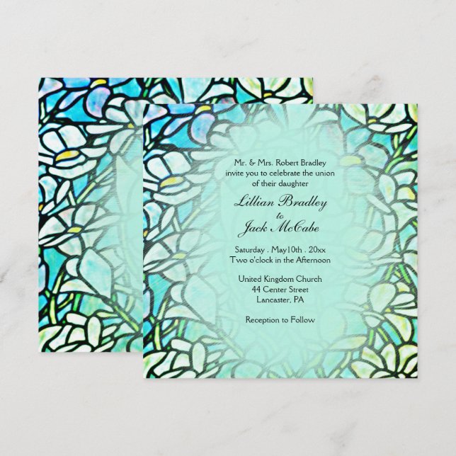 Invitación Boda de Baldosas Florales de Mosaico Verde (Anverso / Reverso)