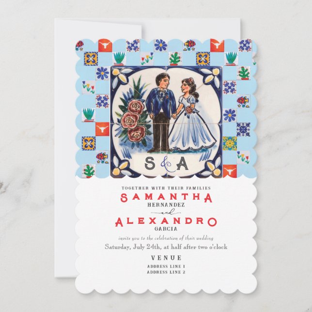 Invitación Boda de Baldosas Único Mexicano (Anverso)