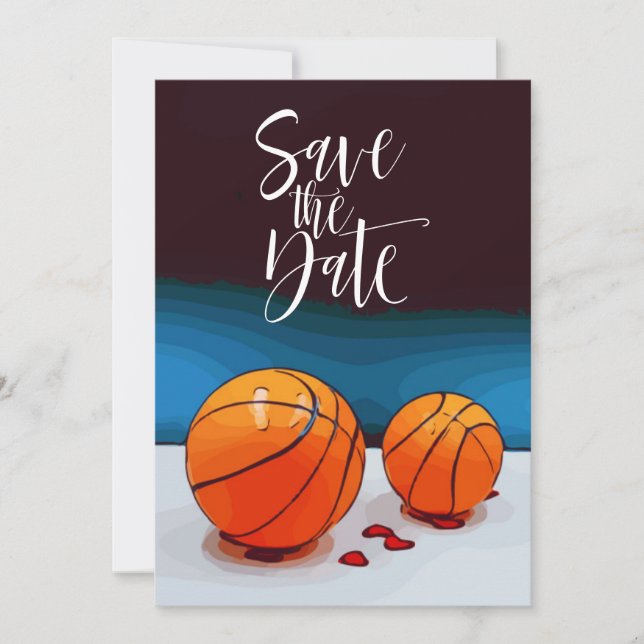 Invitación Boda de baloncesto con amor de fondo azul (Anverso)