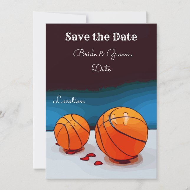 Invitación Boda de baloncesto con amor en el fondo azul (Anverso)