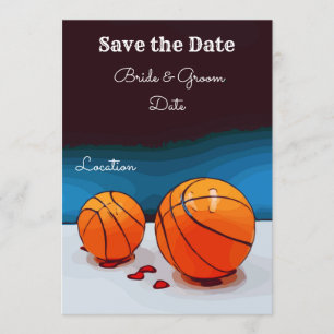 Invitación Boda de baloncesto con amor sobre fondo azul