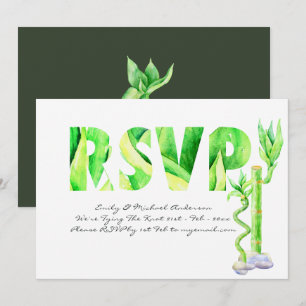 Invitación Boda de Bambú Afortunada RSVP Blanco Verde Fresco