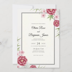 Invitación Boda de bambú asiático eucalipto carmesí