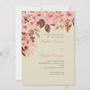 Invitación Boda de bambú floral rosa boho otoño