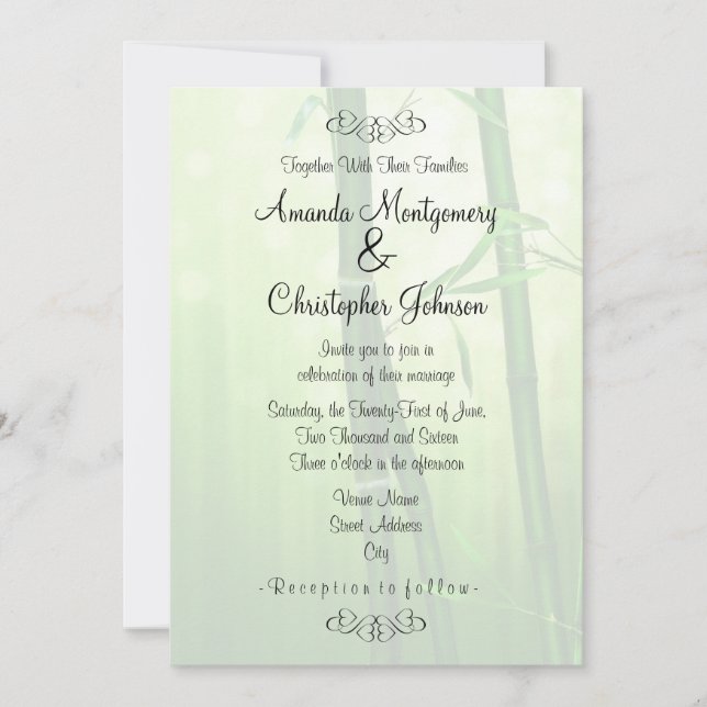 Invitación Boda de Bambú Verde Exótico (Anverso)