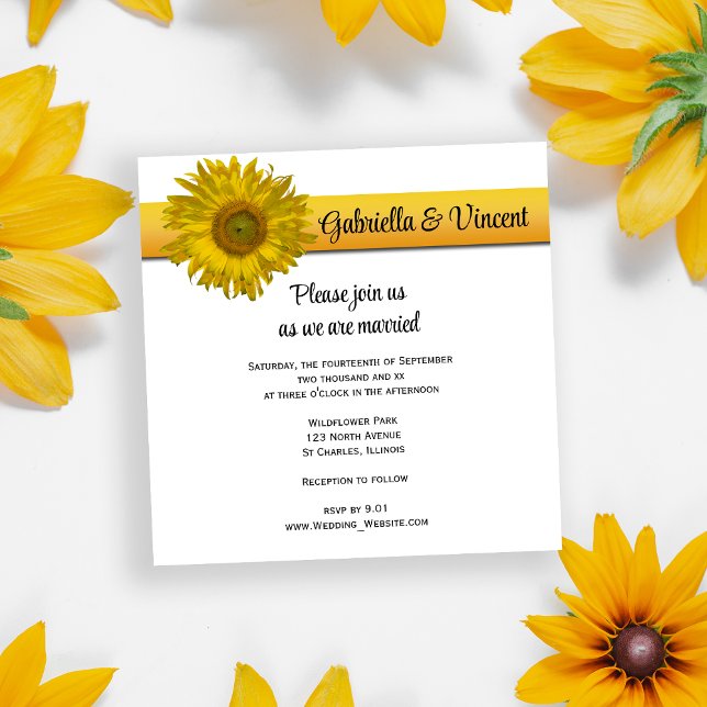 Invitación Boda de banda de girasol amarillo (Set a cheerful tone for your marriage ceremony with the Sunflower Stripe Wedding Invitation.)