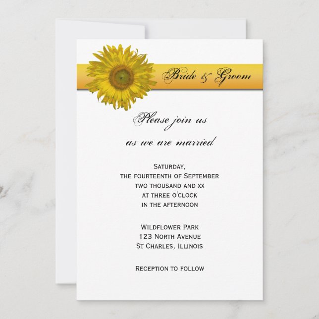Invitación Boda de banda de girasol amarillo (Anverso)