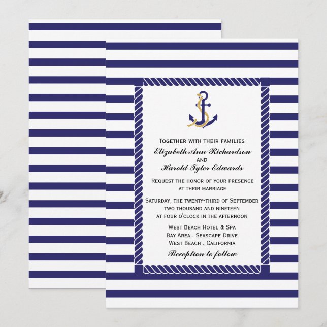 Invitación Boda de banda náutica (Anverso / Reverso)