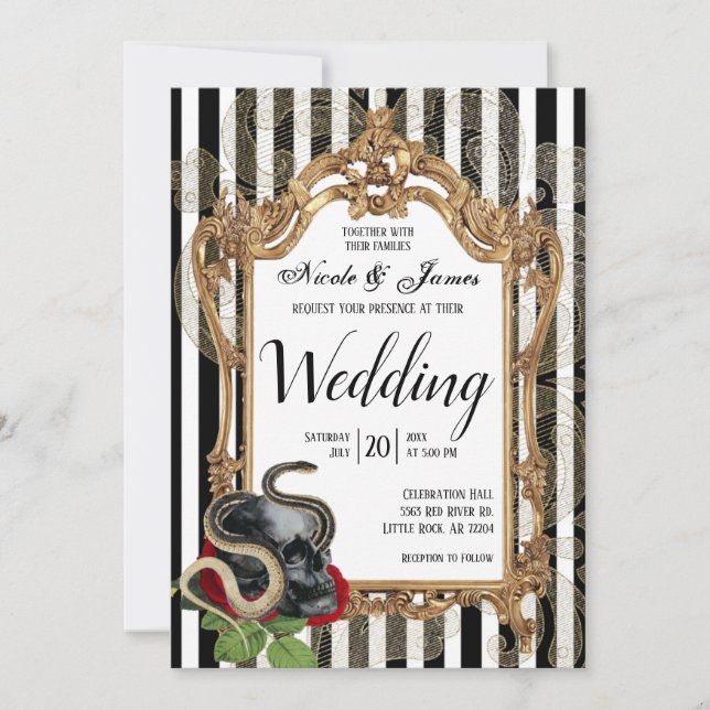 Invitación Boda de banda negra gótica de Victoria (Anverso)