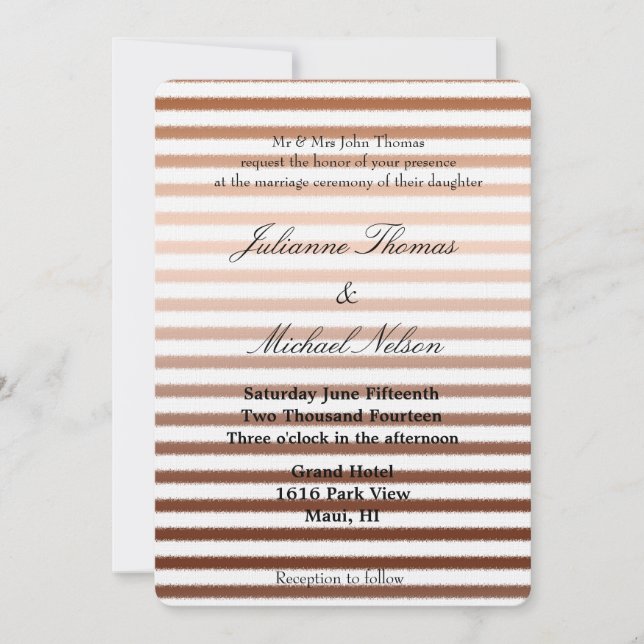 Invitación Boda de bandas de oro de bronce dorado (Anverso)