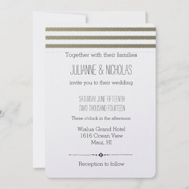 Invitación Boda de bandas de Relieve metalizado dorado (Anverso)