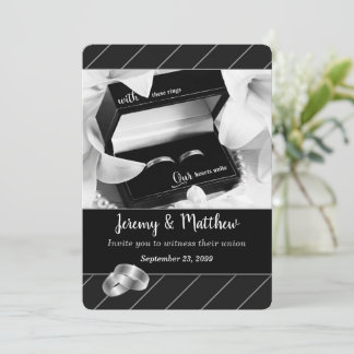 Invitación Boda de bandas negras y anillos gay y lesbiana