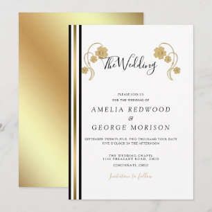 Invitación Boda De Bandas Y Flores De Oro