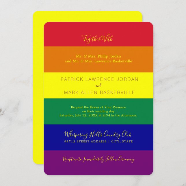 Invitación Boda de bandera arcoiris (Anverso / Reverso)