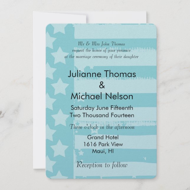Invitación Boda de Bandera de Aqua (Anverso)