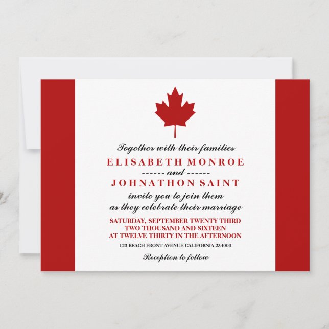 Invitación Boda de Bandera de Canadá (Anverso)