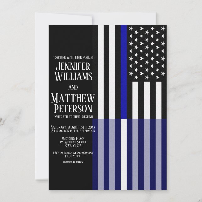 Invitación Boda de bandera de línea blanca/azul delgada (Anverso)