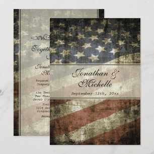 Invitación Boda de bandera estadounidense patriótica vintage