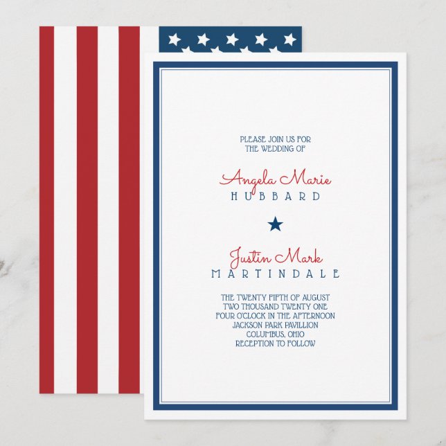 Invitación BODA de bandera patriótica de los Estados Unidos 3 (Anverso / Reverso)