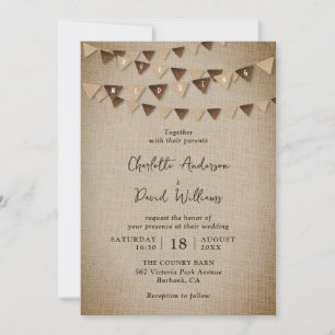 Invitación Boda de Banners Rústicos Burlap