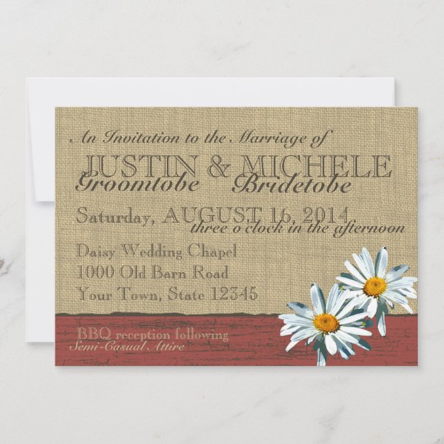 Invitación Boda de barbacoa de Barnwood Daisies (Anverso)