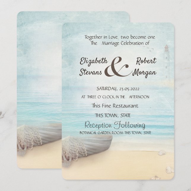 Invitación Boda de Barco de Playa Faro (Anverso / Reverso)