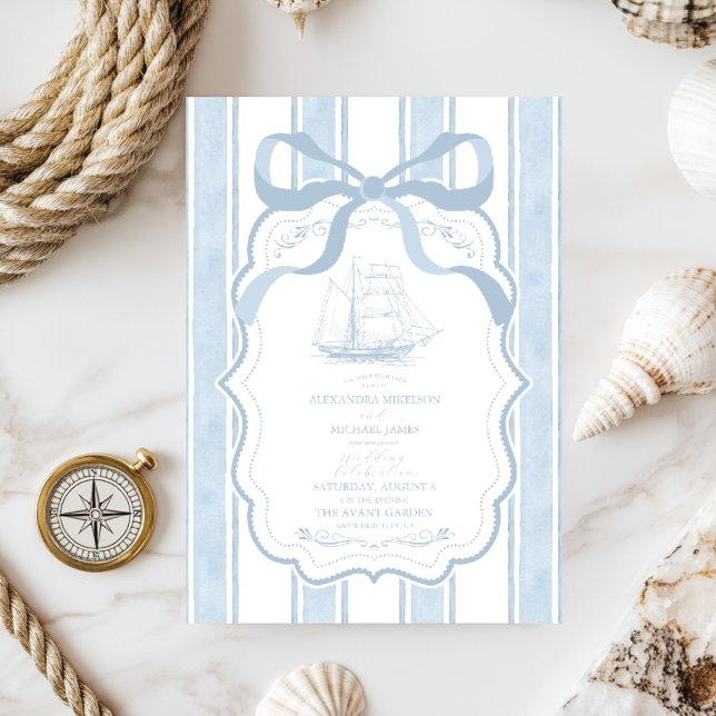Invitación Boda de barcos con franjas blancas de la marina (Subido por el creador)