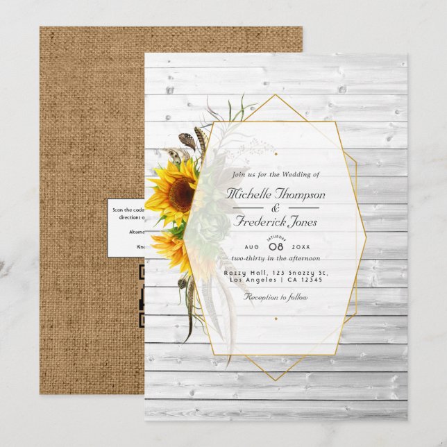 Invitación Boda De Barn De Campo Rústico Geométrico De Giraso (Anverso / Reverso)