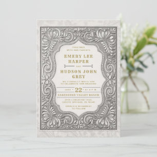Invitación Boda de Barn Rugado occidental de cuero con herram
