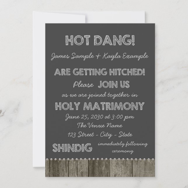 Invitación Boda de Barn Wood Chalkboard Redneck (Anverso)