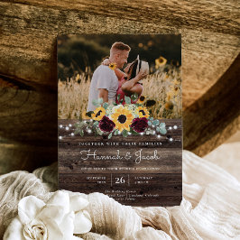 Invitación Boda de Barn Wood de foto de girasol ruso