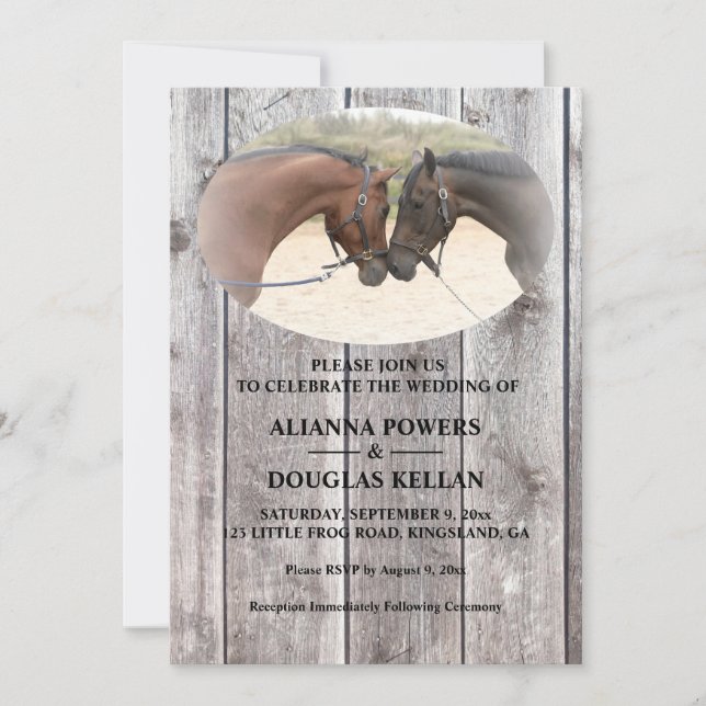 Invitación Boda de barnboard gris de los caballos del país (Anverso)